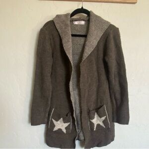 Cosmo Italy Hooded Star Cardigan Sweater Brown Beige Acrylic Knit One Size